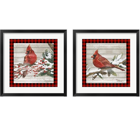 Winter Red Bird 2 Piece Framed Art Print Set by Tiffany Hakimipour