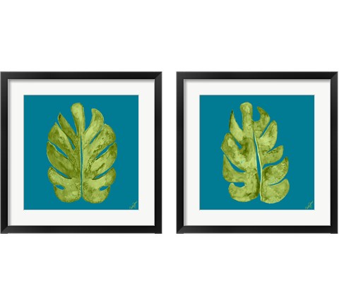 Leaf On Teal 2 Piece Framed Art Print Set by Kat Papa