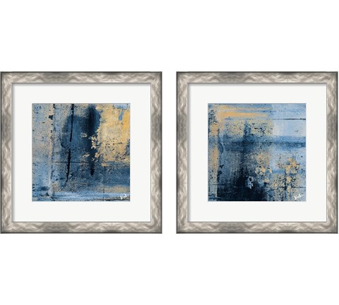 Gold on Blue Square 2 Piece Framed Art Print Set by Patricia Pinto