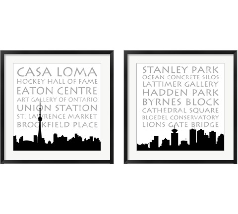 Toronto & Vancouver Skyline Square 2 Piece Framed Art Print Set by Anna Quach