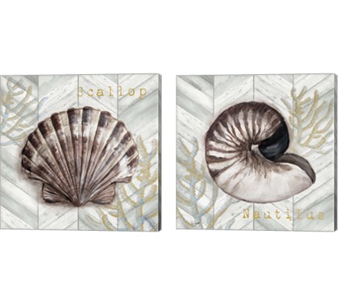 Gray Gold Chevron Sea Life 2 Piece Canvas Print Set by Tre Sorelle Studios