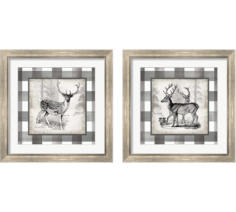 Buffalo Check Deer Neutral 2 Piece Framed Art Print Set by Tre Sorelle Studios