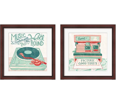 Retro Polaroid & Record Player 2 Piece Framed Art Print Set by Mary Urban