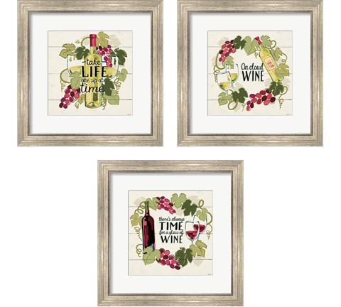 Wine and Friends 3 Piece Framed Art Print Set by Janelle Penner