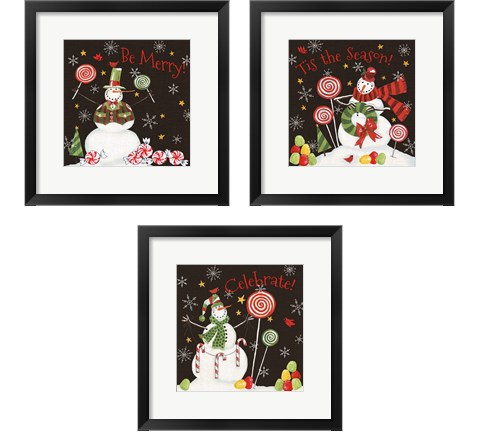 Sweet Snowmen Black 3 Piece Framed Art Print Set by Anne Tavoletti