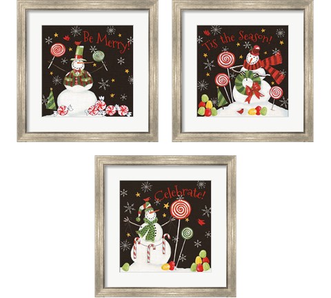 Sweet Snowmen Black 3 Piece Framed Art Print Set by Anne Tavoletti