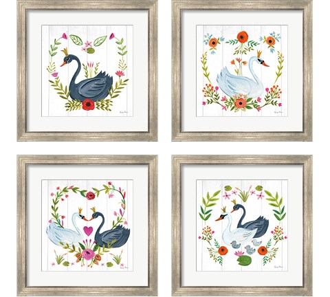 Swan Love 4 Piece Framed Art Print Set by Farida Zaman