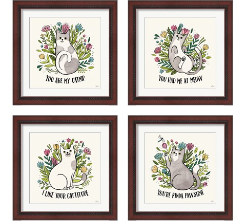 Purrfect Garden 4 Piece Framed Art Print Set by Janelle Penner