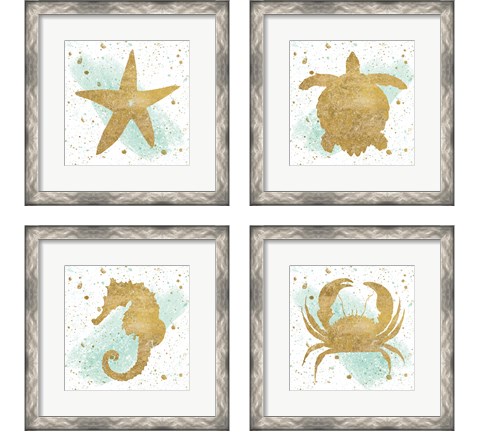 Silver Sea Life Aqua 4 Piece Framed Art Print Set by Wild Apple Portfolio