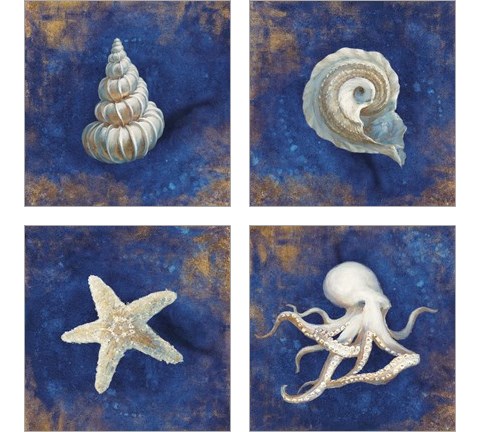 Treasures from the Sea Indigo 4 Piece Art Print Set by Danhui Nai