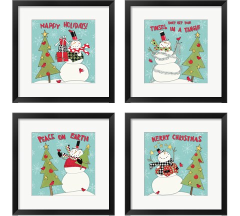 Snowman Sentiments 4 Piece Framed Art Print Set by Anne Tavoletti