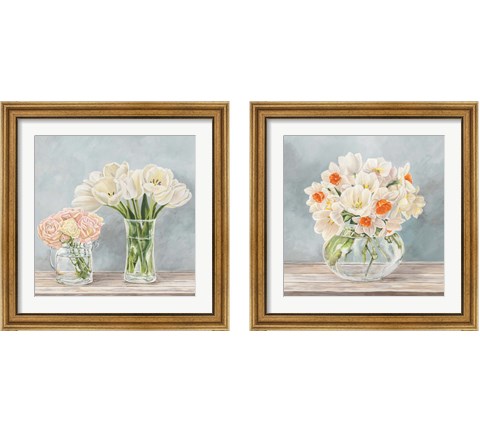 Fleurs et Vases Aquamarine 2 Piece Framed Art Print Set by Remy Dellal