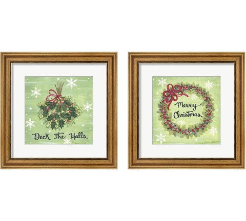 Deck the Halls Holly 2 Piece Framed Art Print Set by Annie Lapoint