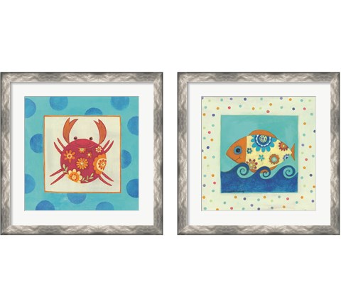 Happy Floral Crab 2 Piece Framed Art Print Set by Bernadette Deming