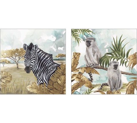 Golden Animals 2 Piece Art Print Set by Eva Watts