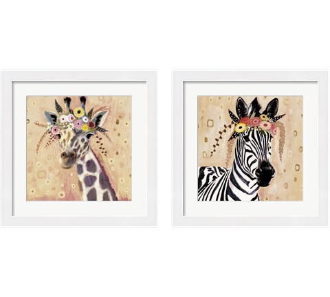 Klimt Giraffe  2 Piece Framed Art Print Set by Victoria Borges