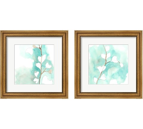 Teal and Ochre Ginko 2 Piece Framed Art Print Set by June Erica Vess