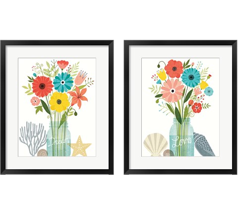 Seaside Bouquet Mason Jar 2 Piece Framed Art Print Set by Michael Mullan