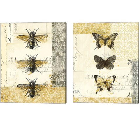 Golden Bees n Butterflies 2 Piece Canvas Print Set by Katie Pertiet