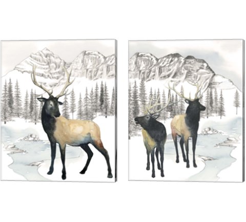 Winter Elk 2 Piece Canvas Print Set by Grace Popp