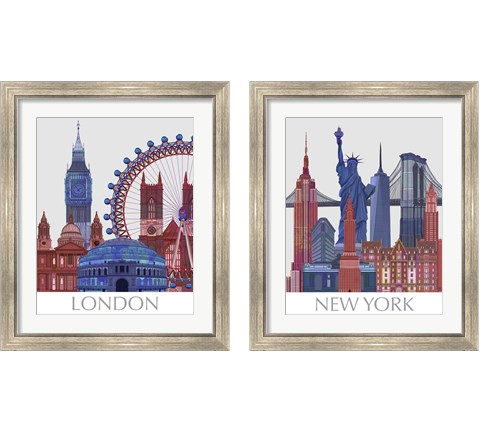 London Landmarks 2 Piece Framed Art Print Set by Fab Funky