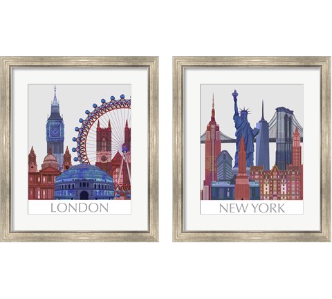 London Landmarks 2 Piece Framed Art Print Set by Fab Funky