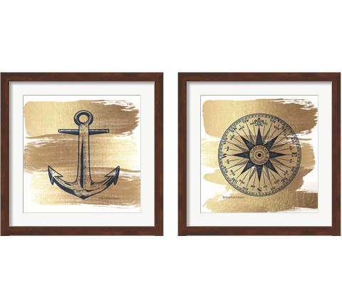 Brushed Gold Nautical 2 Piece Framed Art Print Set by Bluebird Barn