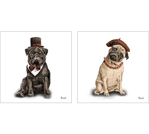 Pugs in Hats 2 Piece Art Print Set by Bannarot