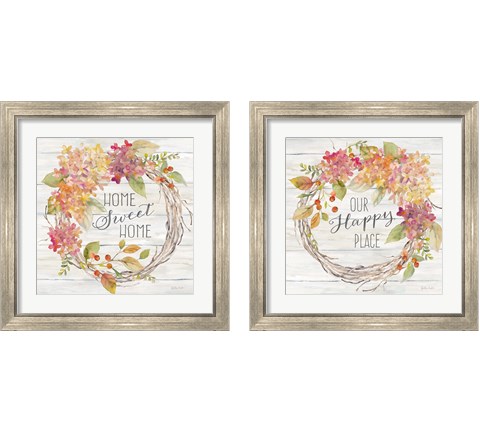 Farmhouse Hydrangea Wreath Spice 2 Piece Framed Art Print Set by Cynthia Coulter