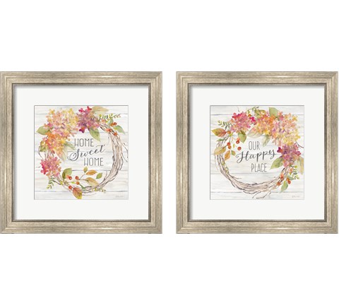 Farmhouse Hydrangea Wreath Spice 2 Piece Framed Art Print Set by Cynthia Coulter