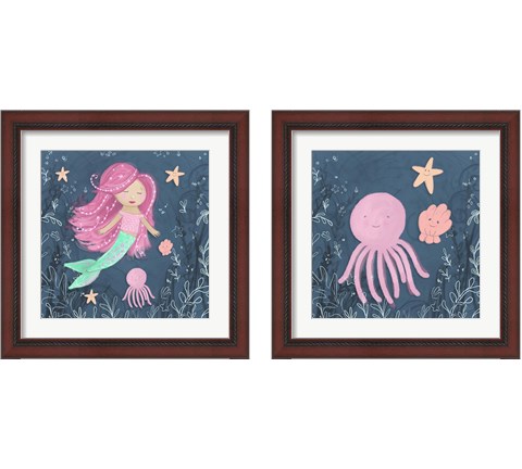 Mermaid and Octopus Navy 2 Piece Framed Art Print Set by Hartworks