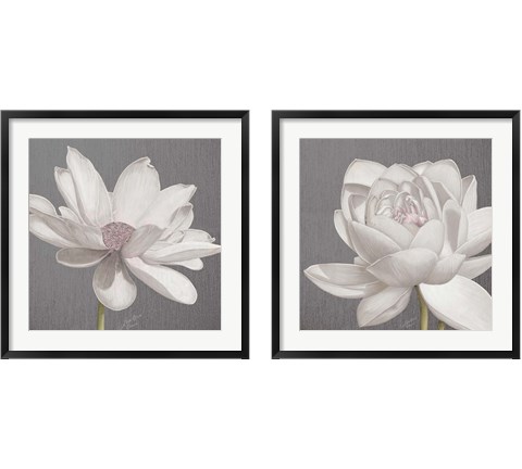 Vintage Lotus on Grey 2 Piece Framed Art Print Set by Marie-Elaine Cusson