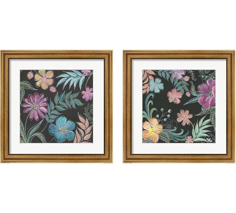 Boho Florals on Black 2 Piece Framed Art Print Set by Tre Sorelle Studios