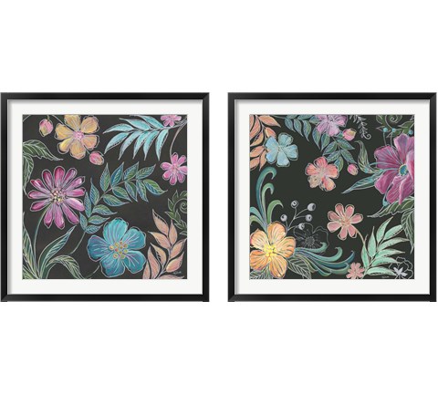 Boho Florals on Black 2 Piece Framed Art Print Set by Tre Sorelle Studios