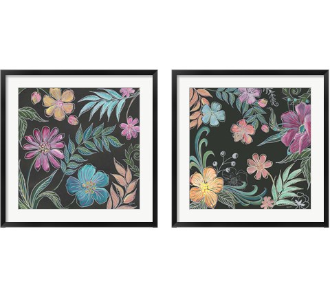 Boho Florals on Black 2 Piece Framed Art Print Set by Tre Sorelle Studios