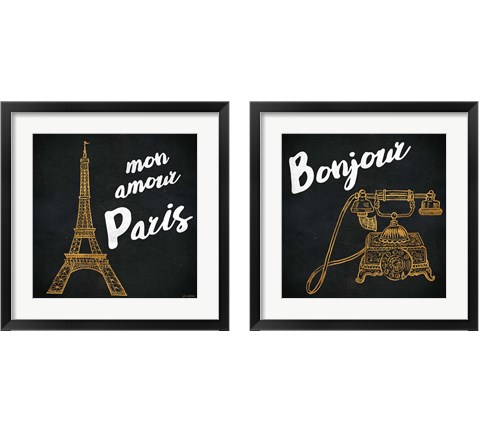 Mon Paris Gold 2 Piece Framed Art Print Set by Linda Baliko