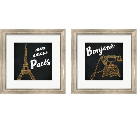 Mon Paris Gold 2 Piece Framed Art Print Set by Linda Baliko