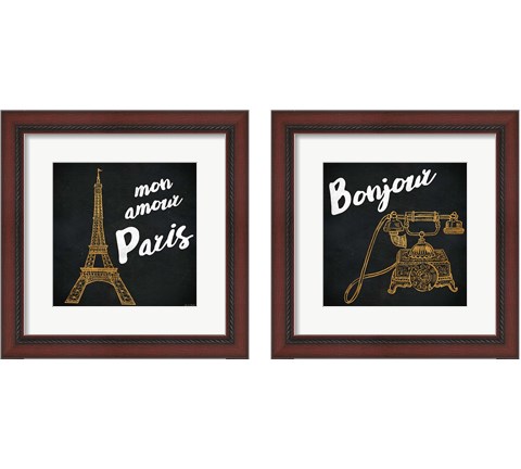 Mon Paris Gold 2 Piece Framed Art Print Set by Linda Baliko