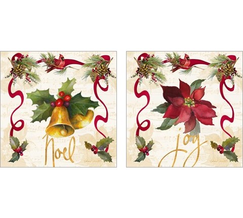 Christmas Poinsettia Ribbon 2 Piece Art Print Set by Lanie Loreth