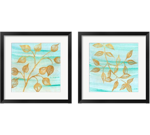 Gold Moment of Nature on Teal 2 Piece Framed Art Print Set by Michael Marcon