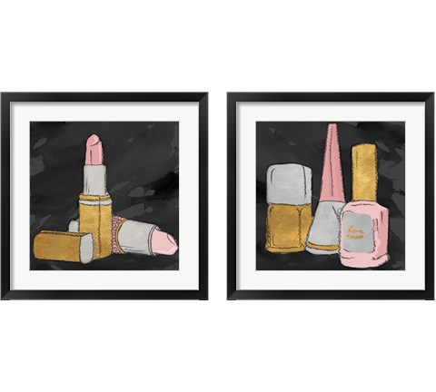 Lipstick Poppin' on Black 2 Piece Framed Art Print Set by Elizabeth Medley