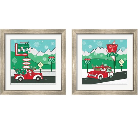 Retro Santa Driving 2 Piece Framed Art Print Set by Andi Metz