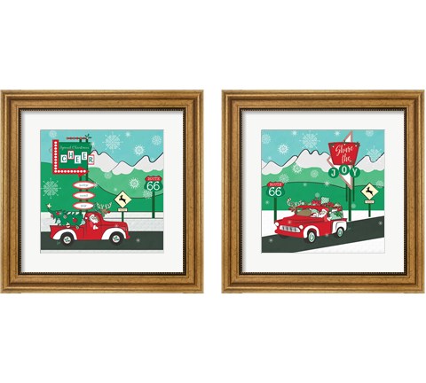 Retro Santa Driving 2 Piece Framed Art Print Set by Andi Metz