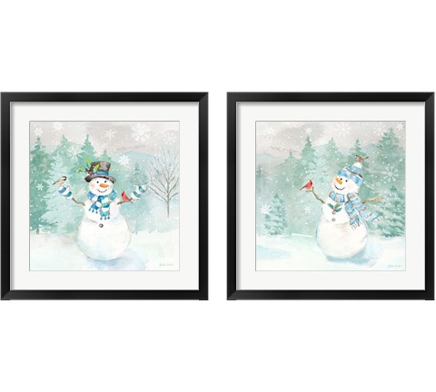 Let it Snow Blue Snowman 2 Piece Framed Art Print Set by Cynthia Coulter