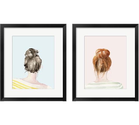 Top Knot Sailor Stripes 2 Piece Framed Art Print Set by Jennifer Parker