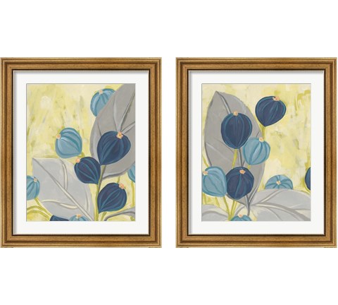 Navy & Citron Floral 2 Piece Framed Art Print Set by June Erica Vess