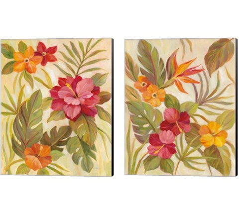 Coral Tropical Floral 2 Piece Canvas Print Set by Silvia Vassileva