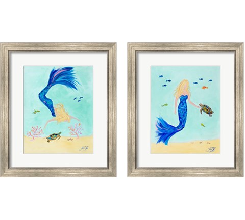 Mermaid and Sea Turtle 2 Piece Framed Art Print Set by Julie DeRice