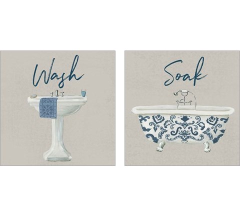 Cottage Bath Gray 2 Piece Art Print Set by Wild Apple Portfolio