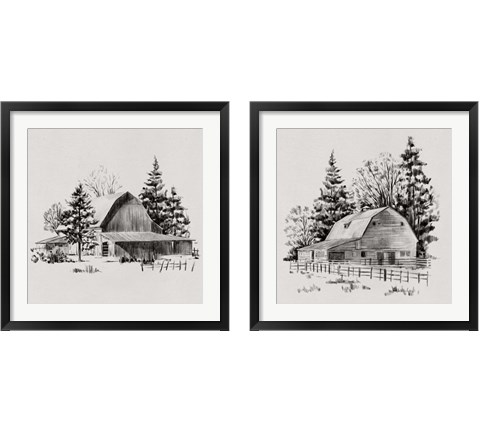 Distant Barn Sketch 2 Piece Framed Art Print Set by Emma Caroline